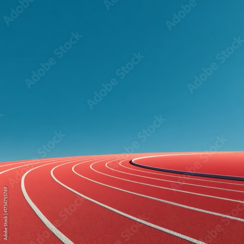 Vibrant Red Running Track Under Clear Blue Sky in Daylight