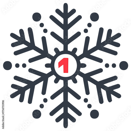 Winter snowflake with a number one in the center