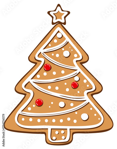 Wallpaper Mural Christmas tree gingerbread cookie decorated with star and white icing with red and white candies Torontodigital.ca