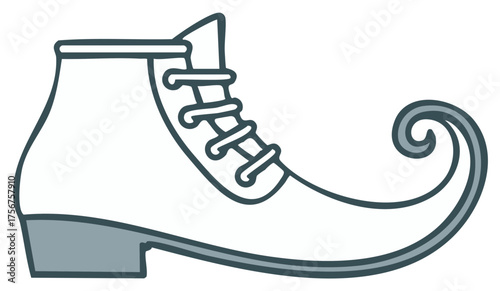 Cartoon Elf Shoe with Laces and Curled Toe: Whimsical Footwear for Fantasy and Holiday Themes