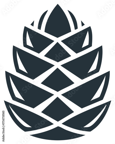 Stylized dark gray geometric pinecone icon, abstract nature symbol design element