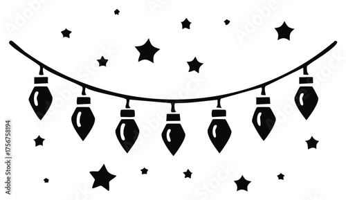 Christmas String Lights with Stars Decoration Vector Icon Festive Ornament Decoration