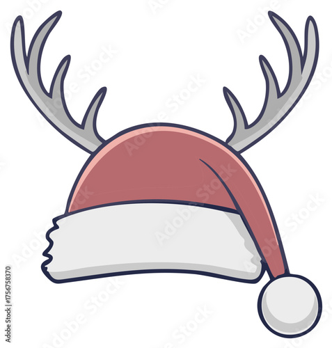 Festive Santa hat adorned with reindeer antlers for Christmas celebrations