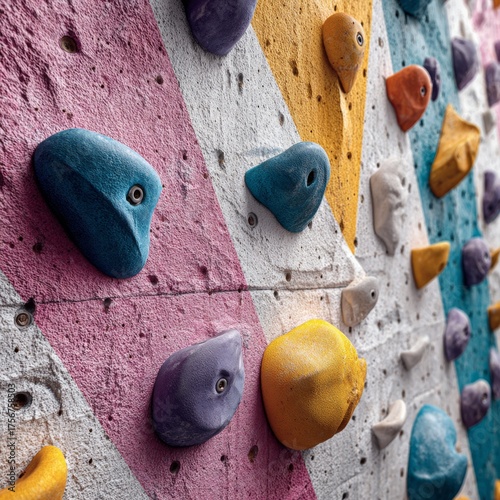 Vibrant Indoor Climbing Wall with Colorful Handholds for Training