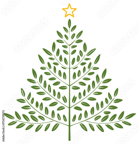 Olive Branch Christmas Tree Shape Topped by Gold Star Festive Minimalist Design