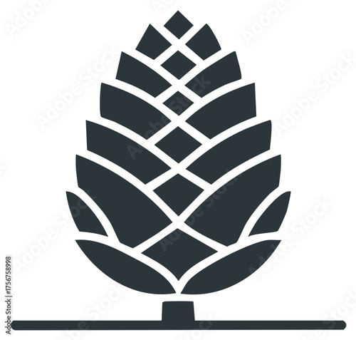 Minimalist pinecone graphic icon. Stylized geometric symbol of a conifer cone for forest or winter themes.