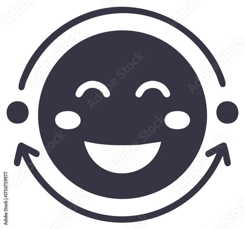 Happy face emoticon with circular arrow indicating emotion exchange or feedback
