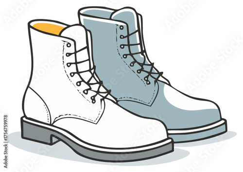 Vector illustration of two work boots footwear fashion safety apparel