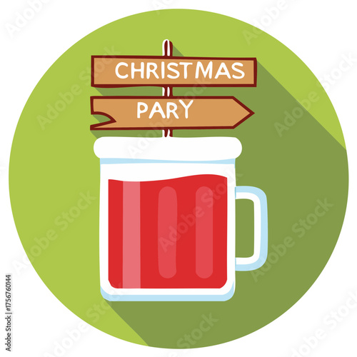Festive Christmas party concept with a glass of hot mulled wine and a wooden direction sign
