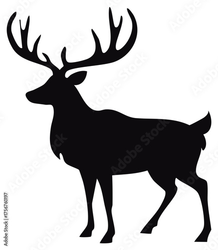 Majestic Deer Silhouette with Large Antlers Standing Still