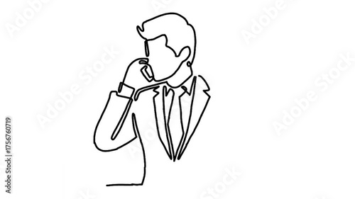 continuous line animation of man talking on mobile phone