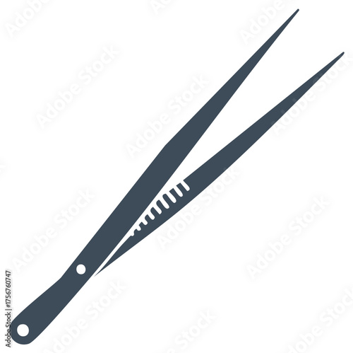 Dark blue tweezers with ribbed grip and pointed tips, vector illustration