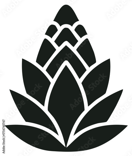 Stylized Hop Cone Design for Brewing Industry Product Logos and Vector Art in Black and White