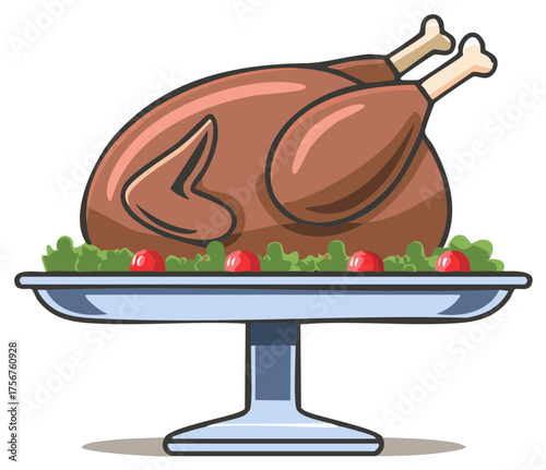 Roasted turkey on a platter illustration for Thanksgiving dinner