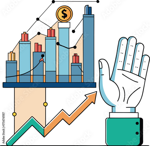 Invisible hand guides stock market growth and financial success graph