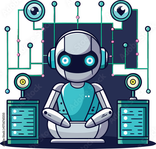 Sentient ai algorithm awakens with glowing matrix and futuristic technology interface