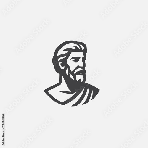 Minimalist icon of an ancient Greek philosopher or god, a stoic bust representing wisdom, history, and classical antiquity