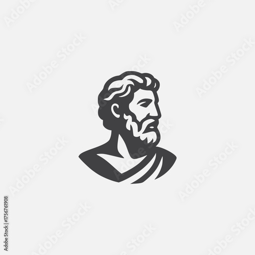 Minimalist icon of an ancient Greek philosopher or god, a stoic bust representing wisdom, history, and classical antiquity