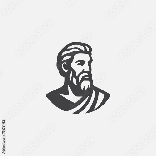 Minimalist icon of an ancient Greek philosopher or god, a stoic bust representing wisdom, history, and classical antiquity