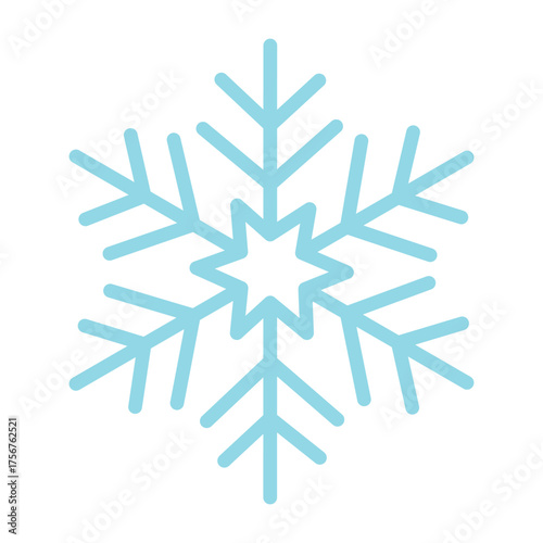 Simple light blue snowflake symbol in soft flat style on white background.
