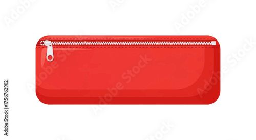 A red pencil case with a zipper lies horizontally on a white background.