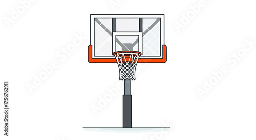 Basketball hoop with backboard and net isolated on white background illustration.