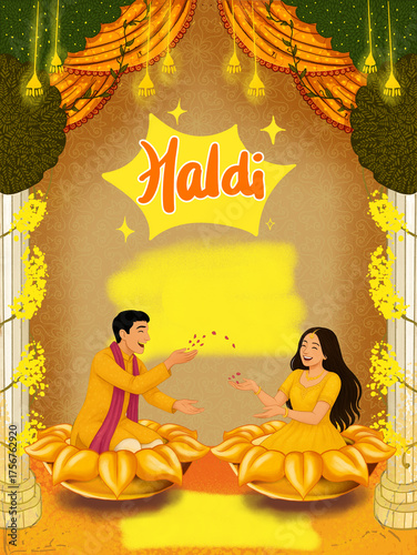 Joyful Haldi Ceremony Invitation Featuring a Happy Couple