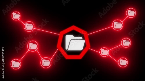 Glowing neon file folder sign.Neon Lines on Black Background file connection,