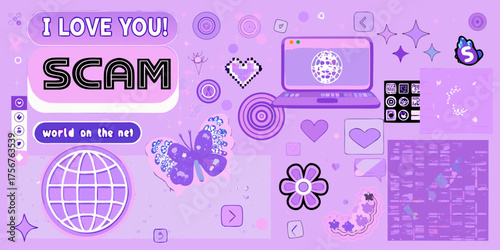 Digital scam concept with i love you text and world on the net globe icon