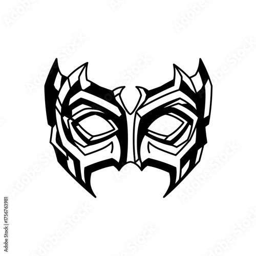 This striking black and white geometric mask design evokes a sense of mystery and intrigue, perfect for themes of disguise, celebration, or hidden identity.