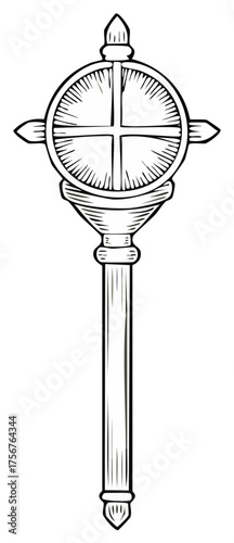 Ceremonial Mace Staff with Rounded Cross Head, Authority and Power Symbol