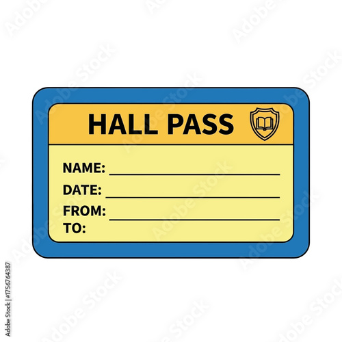 Hall pass with name date and time fields on a yellow background.