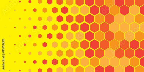 A vibrant abstract image with a honeycomb-like hexagonal pattern in various shades of yellow. The design features a gradient effect, blending light and dark yellow tones to create depth and texture