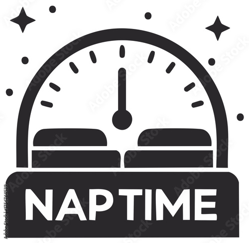 Naptime concept vector icon with a bed and clock headboard symbolizing sleep and rest