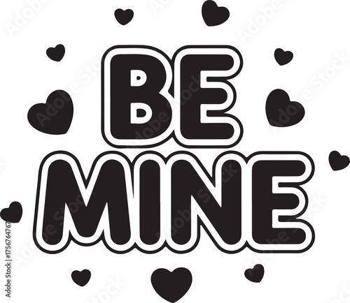 Vector art of be mine text with hearts