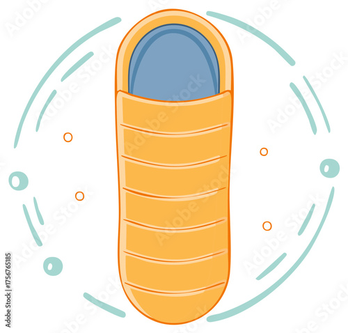 Vibrant cartoon style orange and blue sleeping bag for camping and outdoor adventure