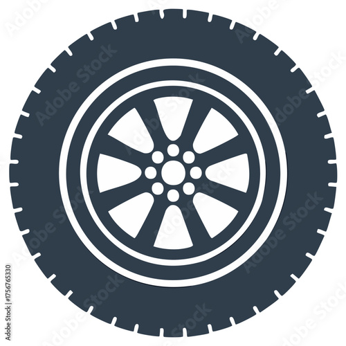 Car Tire Vector Illustration Black and White Isolated Object Wheel Tread Pattern Auto Part Transportation