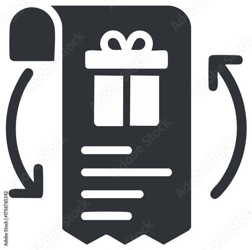 Return and exchange gift icon with a purchase receipt and arrows
