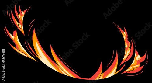 A vector illustration of a sharp object slicing through the air, creating a fiery splash effect,Simple and dynamic.