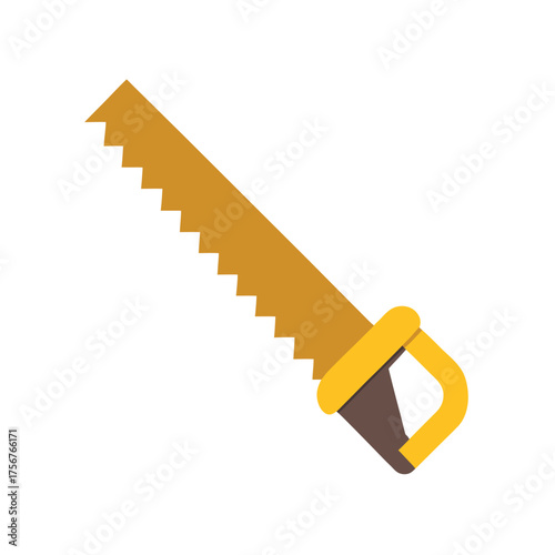 Hand Saw with Yellow Handle and Brown Grip on White Background tool carpentry