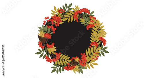 A beautiful autumn wreath with leaves and berries.