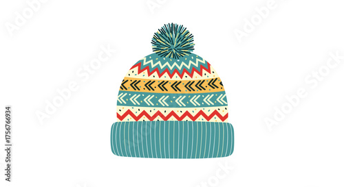 A cozy knitted winter hat with a fun pompom on top.