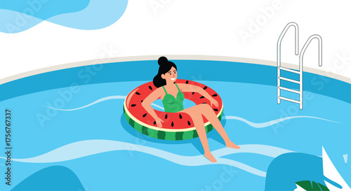 A woman enjoys a refreshing dip in a swimming pool on a sunny day.