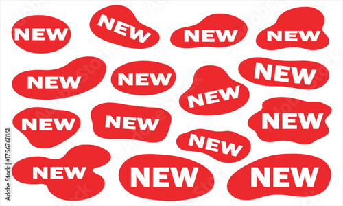 Collection of Red Blob Stickers and Labels with White 