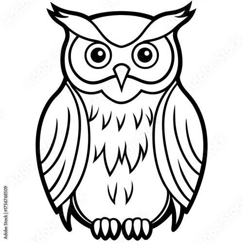 Wise Owl Line Art, a Bird of Prey Vector Icon for Logos and Coloring Pages