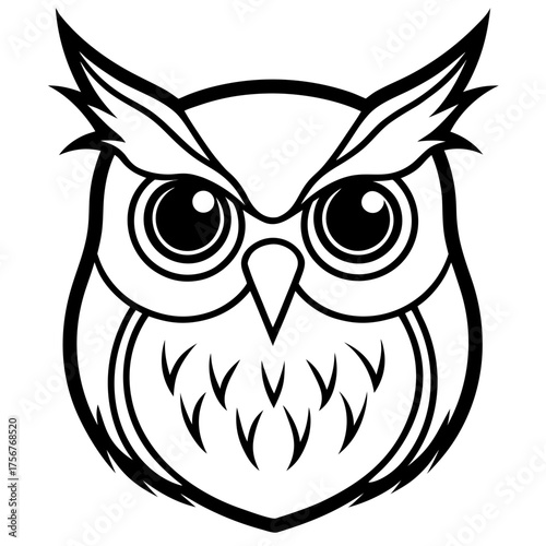 Wise Owl Head Mascot, a Fierce Bird of Prey Line Art Logo