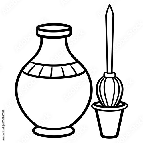 Traditional Kajal Pot with Applicator, a Surma Dani Line Art Icon for Eye Makeup