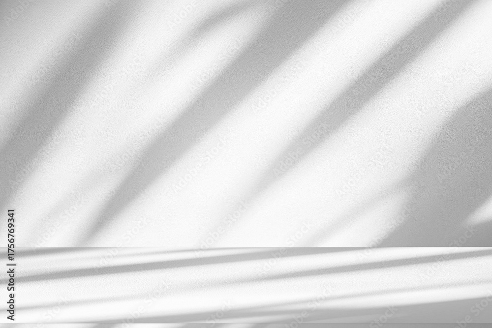Fototapeta premium Wall interior background, studio and backdrops show products.with shadow from window color white and grey. background for text insertion and presentation product 
