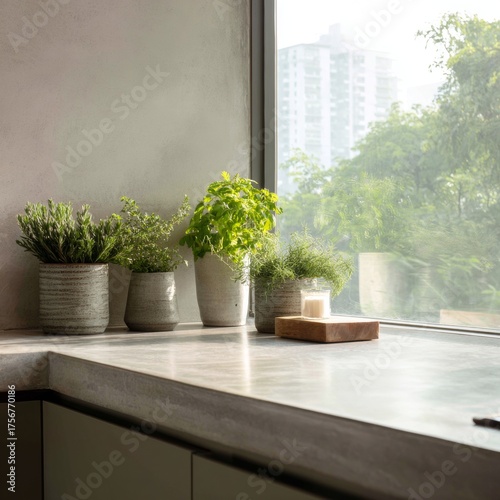 Fresh Indoor Plants on Modern Kitchen Counter with Natural Light