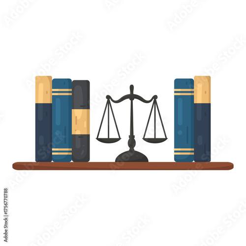 Illustration of Scales of Justice with Law Books on Shelf